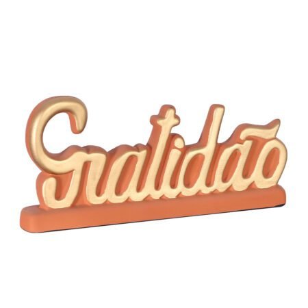 Palavra Gratidão Grande em Cerâmica Fosca Decor de Sala - Terracota Gold