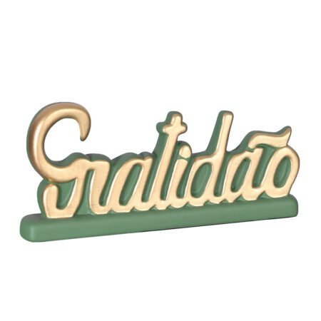 Palavra Gratidão Grande em Cerâmica Fosca Decor de Sala - Verde Gold