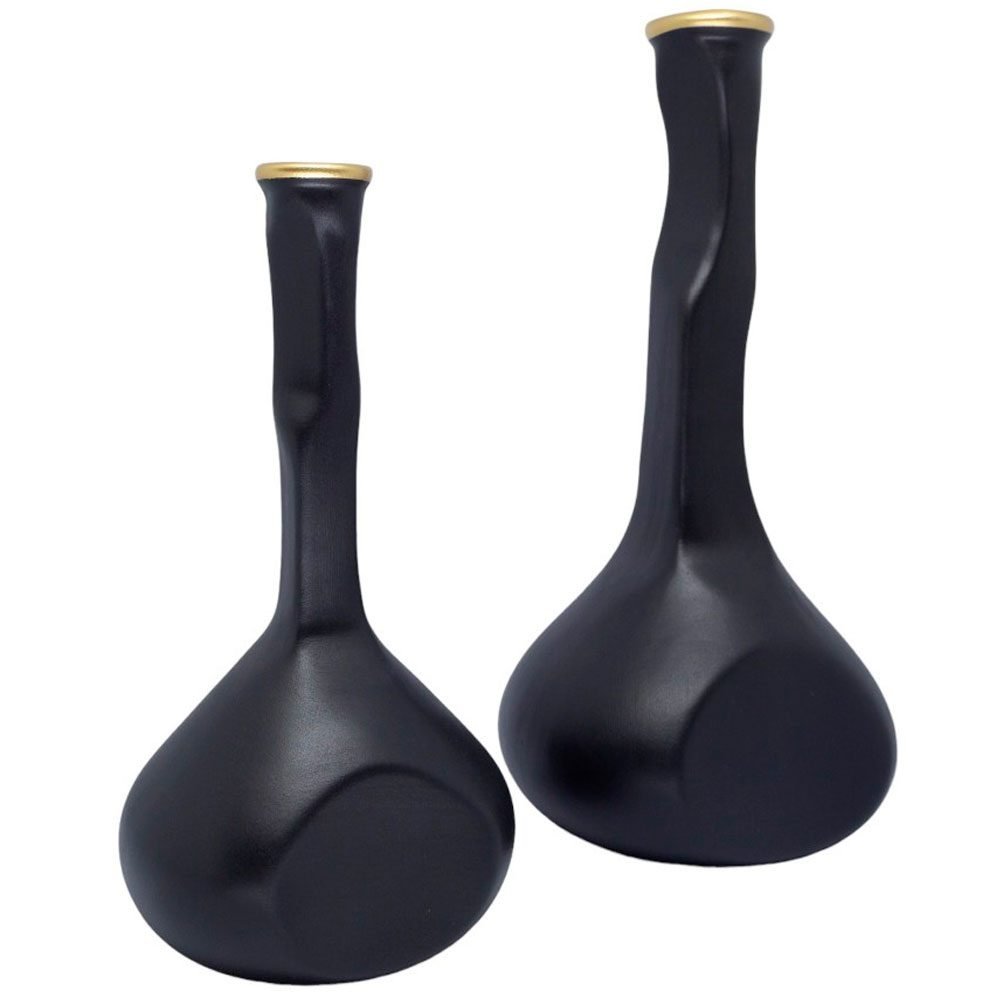 Par de Vasos Long Shin em Cerâmica Fosca Decorativa - Black Gold - Imagem 3