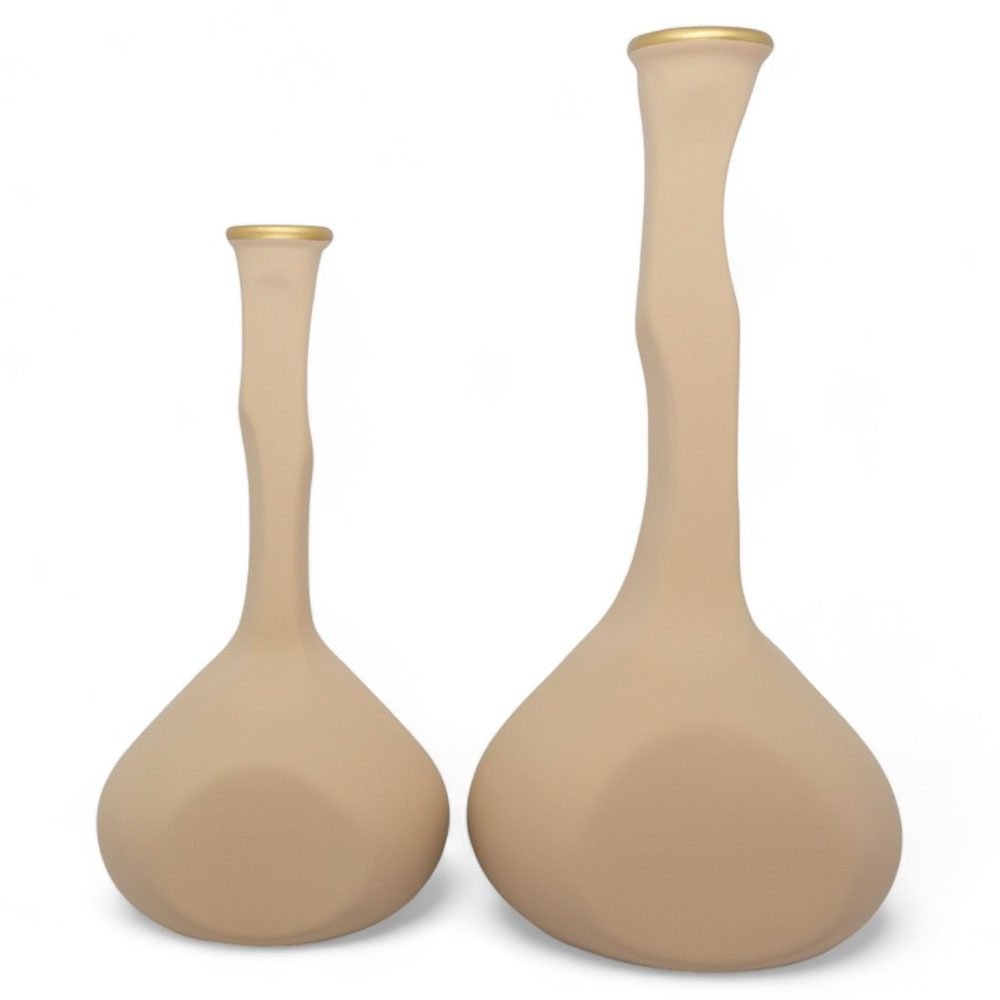 Par de Vasos Long Shin em Cerâmica Fosca Decorativa - Bege Gold - Imagem 2