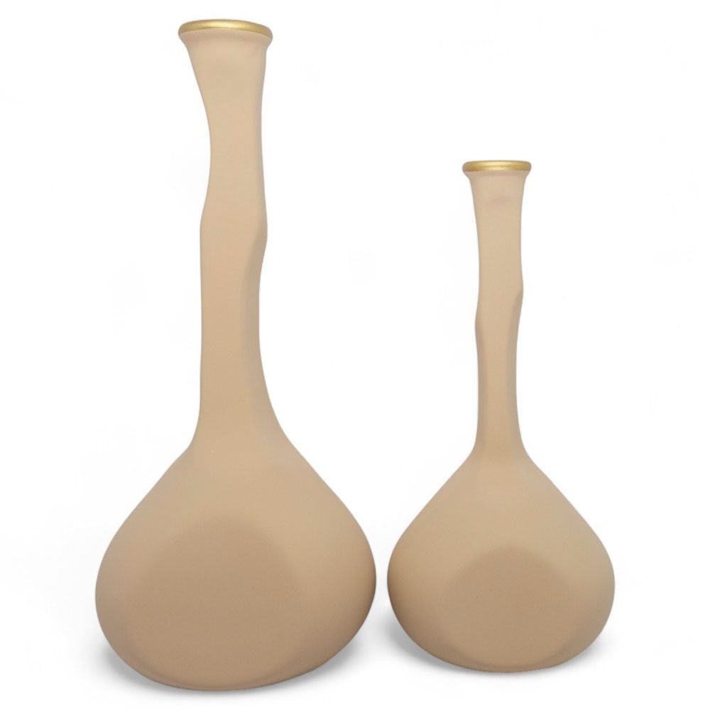 Par de Vasos Long Shin em Cerâmica Fosca Decorativa - Bege Gold