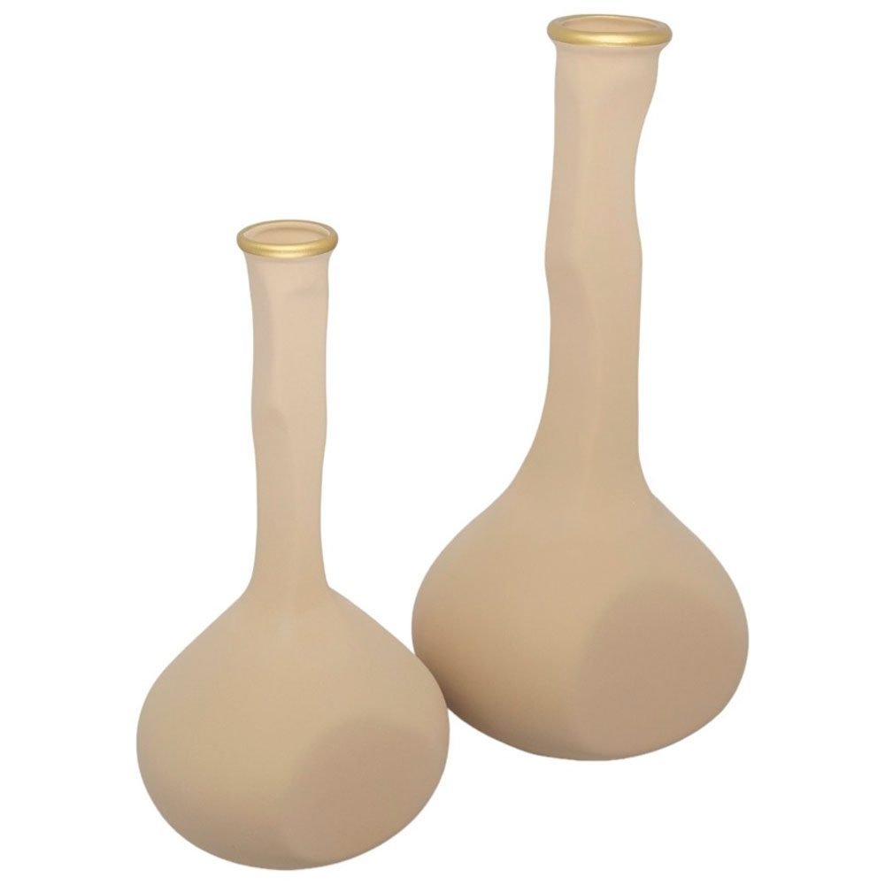 Par de Vasos Long Shin em Cerâmica Fosca Decorativa - Bege Gold - Imagem 3