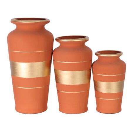 Trio Vasos Urnas Gregas em Cerâmica Fosca Decor - Terracota Golden