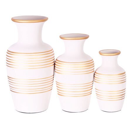 Trio Vasos Urnas Jad em Cerâmica Fosca Decorativas - White Gold
