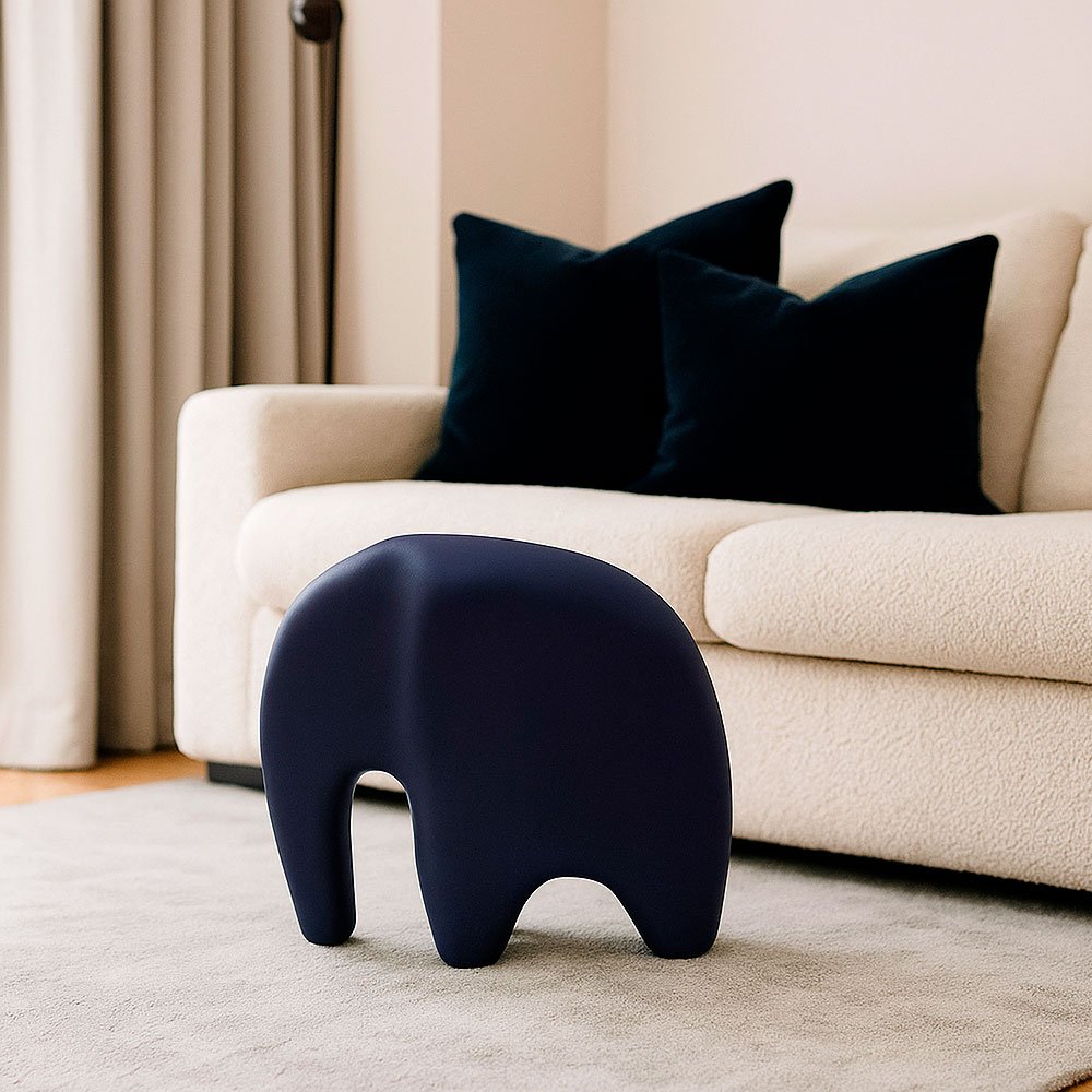 Escultura Elefante Minimalista em Cerâmica Fosca Decorativa - Azul Petróleo - Imagem 2