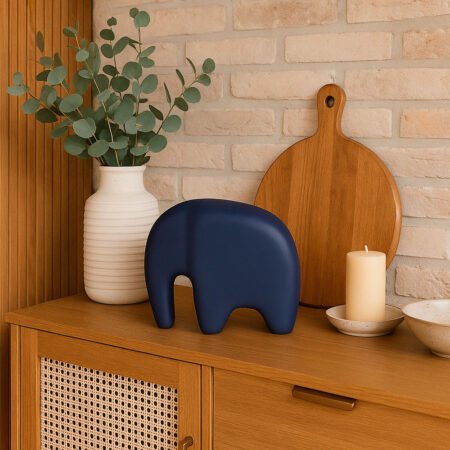Escultura Elefante Minimalista em Cerâmica Fosca Decorativa - Azul Petróleo - Imagem 3