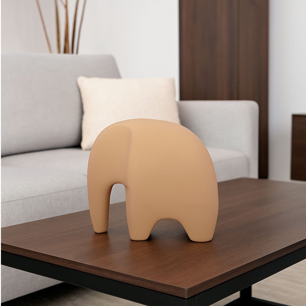 Escultura Elefante Minimalista em Cerâmica Fosca Decorativa - Bege - Imagem 2