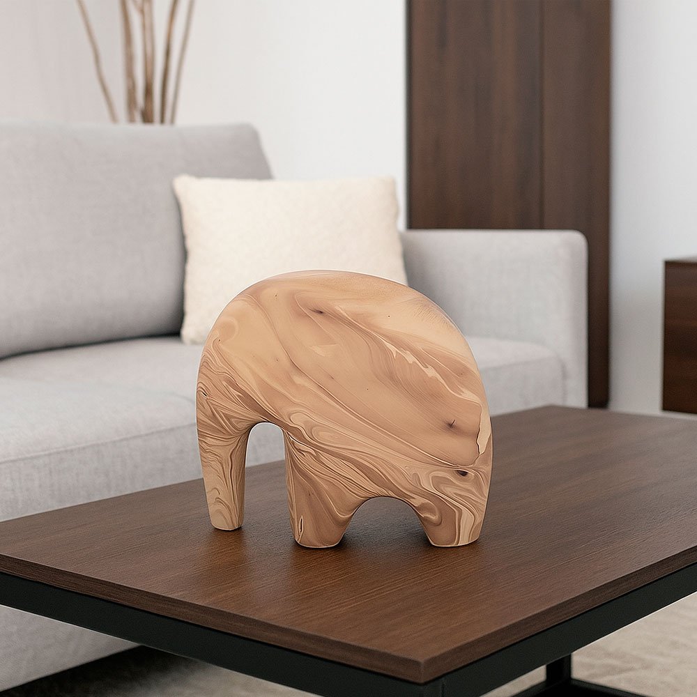Escultura Elefante Minimalista em Cerâmica Fosca Decorativa - Bege Mescla - Imagem 2