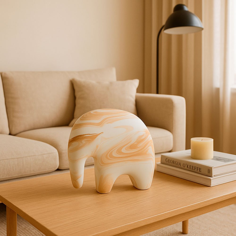 Escultura Elefante Minimalista em Cerâmica Fosca Decorativa - Bege White - Imagem 2