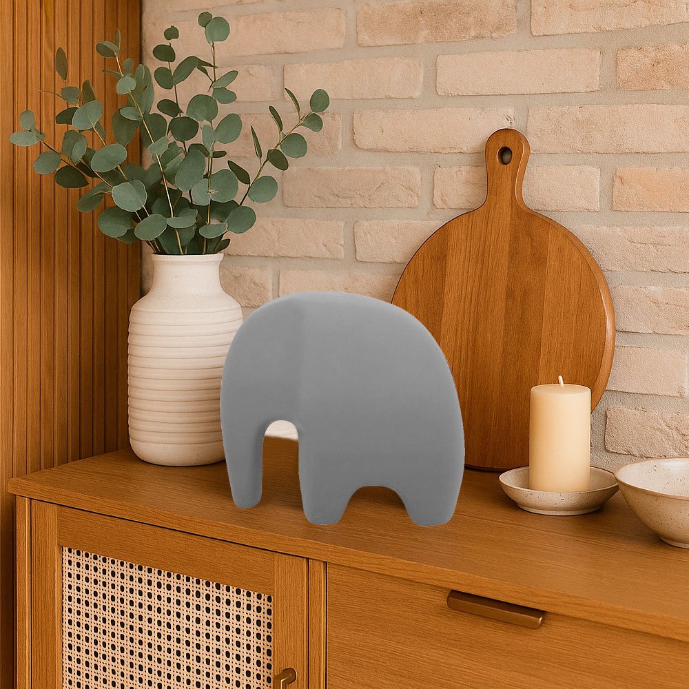 Escultura Elefante Minimalista em Cerâmica Fosca Decorativa - Cinza - Imagem 2