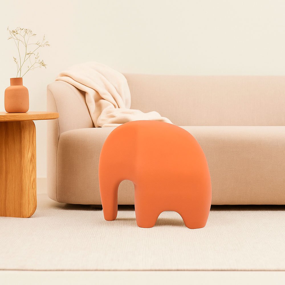 Escultura Elefante Minimalista em Cerâmica Fosca Decorativa - Terracota - Imagem 3
