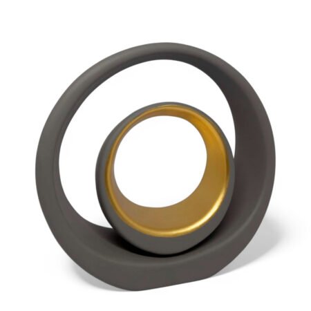 Escultura Dupla de Argolas em Cerâmica Fosca Decorativa - Cinza Gold