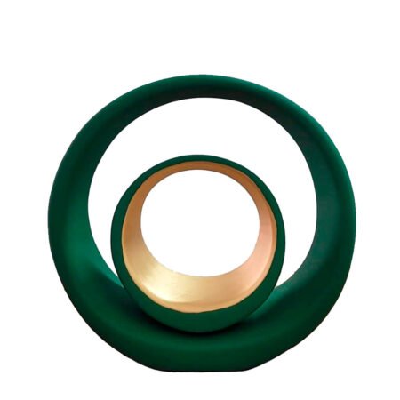 Escultura Dupla de Argolas em Cerâmica Fosca Decorativa - Verde Gold