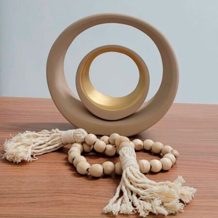 Escultura Dupla de Argolas em Cerâmica Fosca Decorativa - Bege Gold - Imagem 3