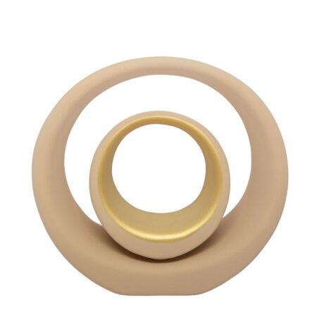 Escultura Dupla de Argolas em Cerâmica Fosca Decorativa - Bege Gold