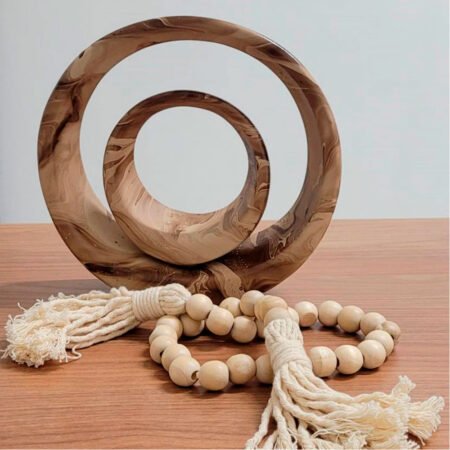 Escultura Dupla de Argolas em Cerâmica Fosca Decorativa - Mesclado - Imagem 3