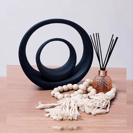 Escultura Dupla de Argolas em Cerâmica Fosca Decorativa - Black - Imagem 3