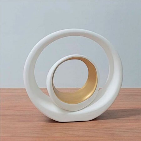 Escultura Dupla de Argolas em Cerâmica Fosca Decorativa - White Gold - Imagem 3