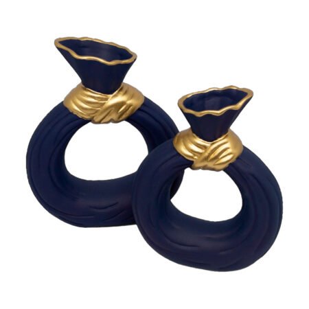 Par de Vasos Anny em Cerâmica Fosca Decorativa - Azul Petróleo Gold