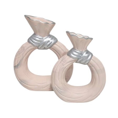 Par de Vasos Anny em Cerâmica Fosca Decorativa - Bege Silver