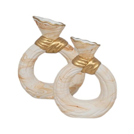Par de Vasos Anny em Cerâmica Fosca Decorativa - Marrom Mescla Gold