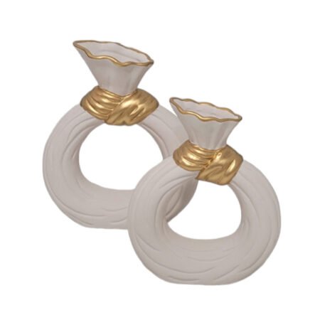 Par de Vasos Anny em Cerâmica Fosca Decorativa - Nude Gold