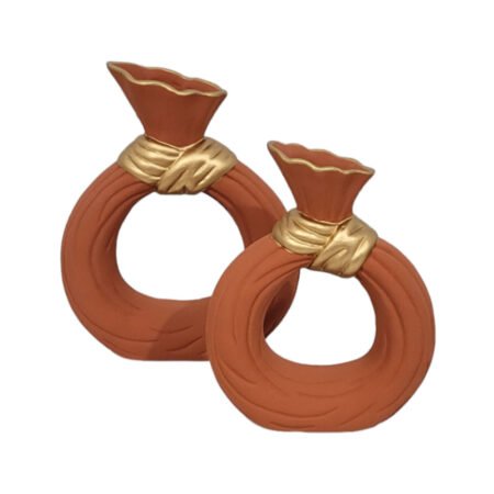 Par de Vasos Anny em Cerâmica Fosca Decorativa - Terracota Gold