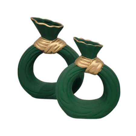 Par de Vasos Anny em Cerâmica Fosca Decorativa - Verde Gold