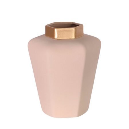 Vaso Geométrico Moderno em Cerâmica Fosca Decorativa - Bege Gold