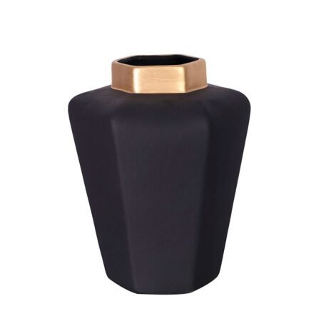Vaso Geométrico Moderno em Cerâmica Fosca Decorativa - Black Gold
