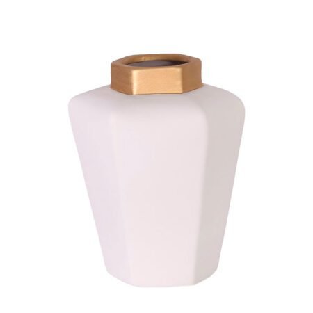 Vaso Geométrico Moderno em Cerâmica Fosca Decorativa - White Gold