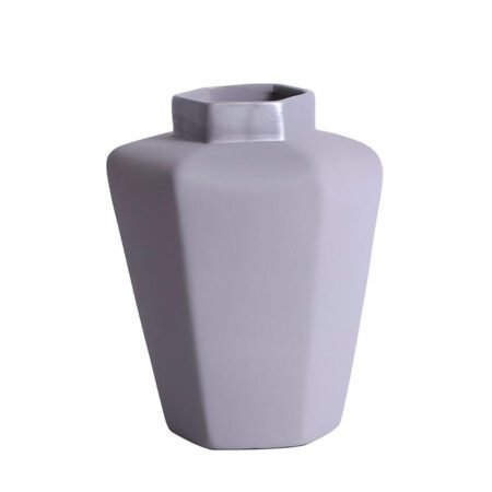 Vaso Geométrico Moderno em Cerâmica Fosca Decorativa - Cinza