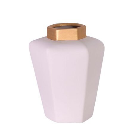 Vaso Geométrico Moderno em Cerâmica Fosca Decorativa - Nude Gold