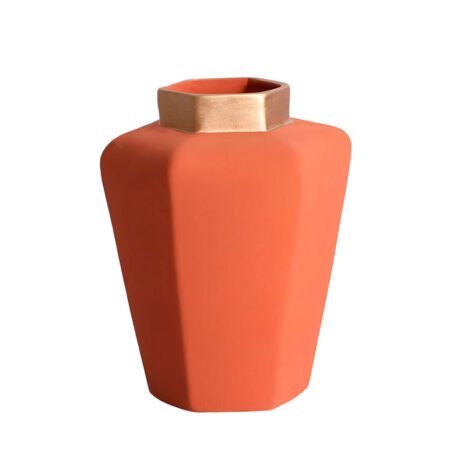 Vaso Geométrico Moderno em Cerâmica Fosca Decorativa - Terracota Gold