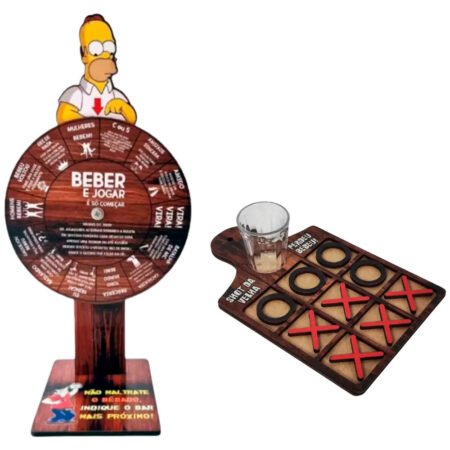 Jogo Gira Roleta Shots Drinks com Jogo da Velha Taberna Decor