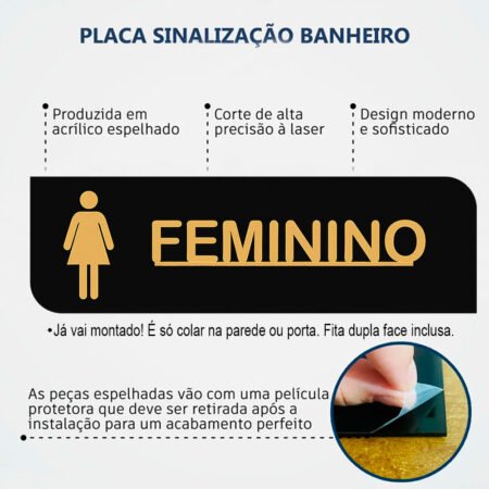 Placa Acrílica Sinalizadora de Banheiro Feminino Decorativa - Imagem 6