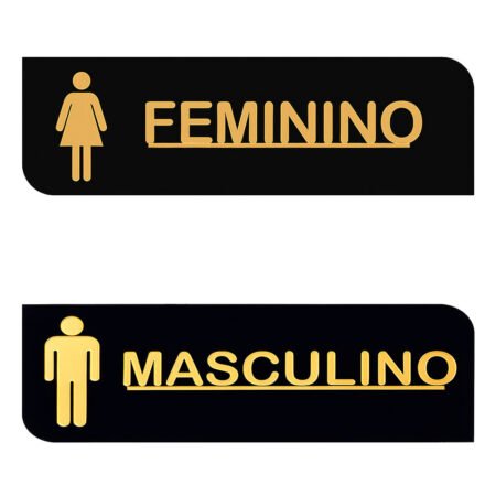 Kit 2 Placas Acrílicas Sinalizadoras Banheiro Feminino e Masculino