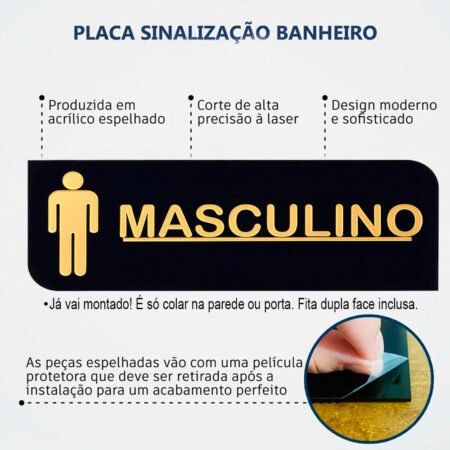 Placa Acrílica Sinalizadora de Banheiro Masculino Decorativa - Imagem 7