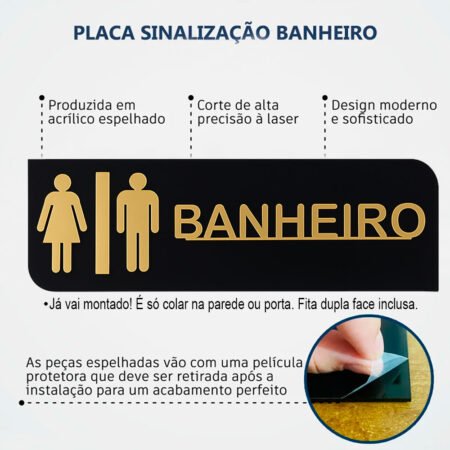 Kit 3 Placas Acrílicas para Banheiro – Feminino, Masculino e Unissex - Imagem 6