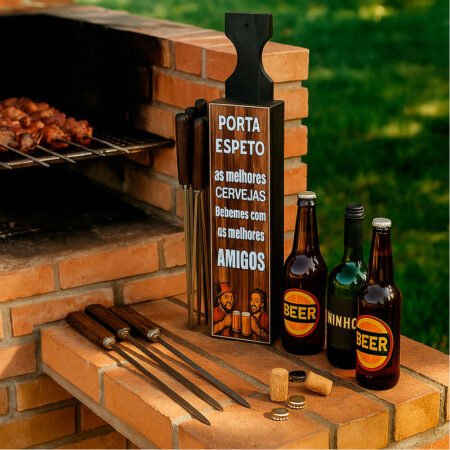 Porta Espetos de Churrasco Rústico Decor - Cerveja e Bons Amigos - Imagem 3