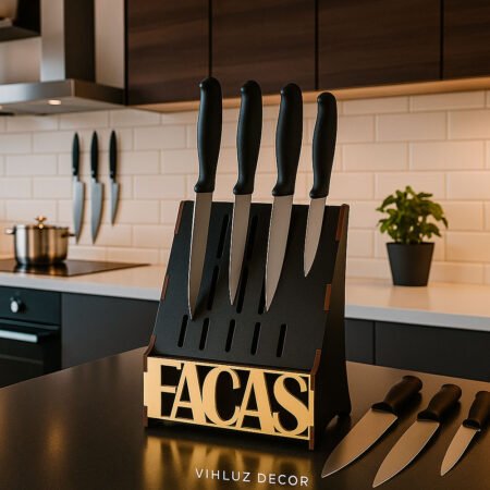 Porta Facas Faqueiro Organizador de Cozinha Gourmet BBQ Decor Gold - Imagem 5