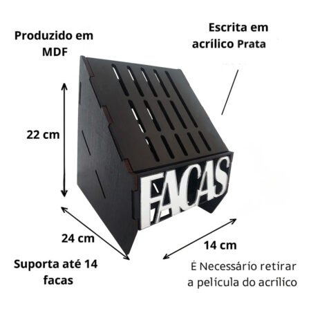 Porta Facas Faqueiro Organizador de Cozinha Gourmet BBQ Decor Silver - Imagem 3