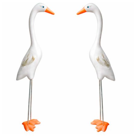 Casal de Garças Brancas Grandes em Cerâmica Decorativa Casa e Jardim