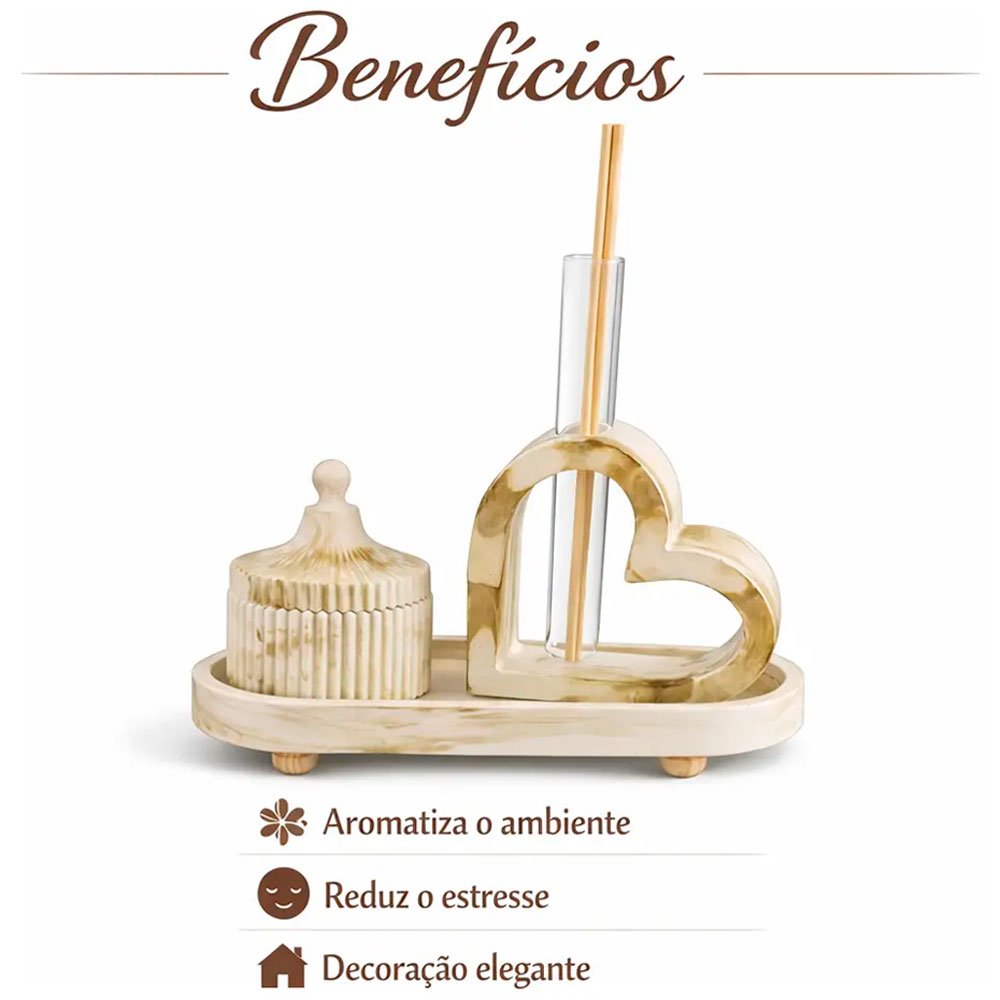 Kit Difusor Aromatizador de Ambiente Marmorizado Love com Porta-Joias – Mesclado - Imagem 3