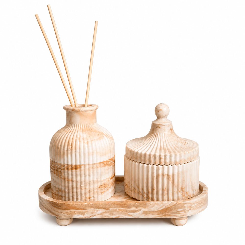 Kit Difusor Aromatizador de Ambiente Marmorizado com Porta-Joias – Mesclado