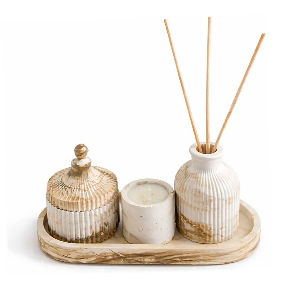 Kit Difusor Aromatizador Marmorizado com Porta-Joias e Porta-Velas – Mesclado - Imagem 2