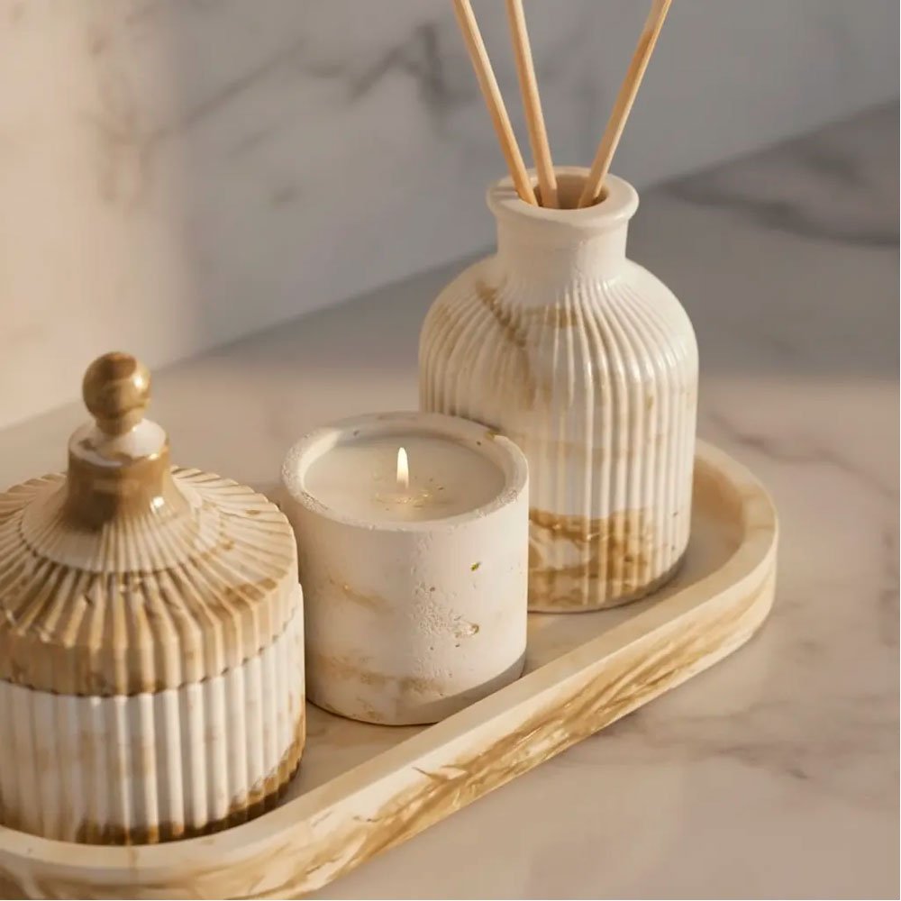 Kit Difusor Aromatizador Marmorizado com Porta-Joias e Porta-Velas – Mesclado - Imagem 6