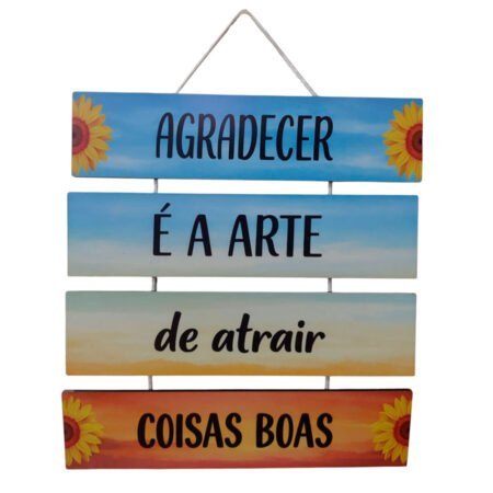 Placa em Madeira Decorativa – Agradecer é a Arte de Atrair Coisas Boas