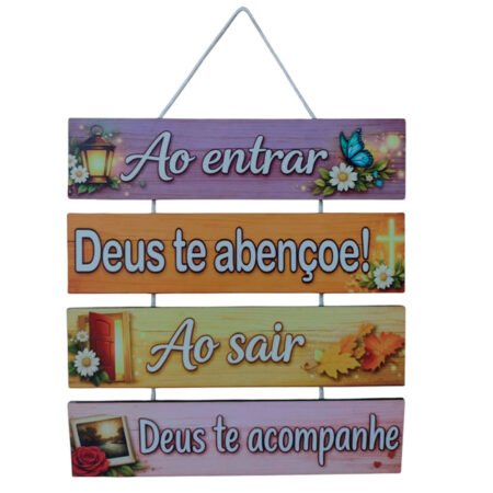 Placa em Madeira Decorativa – Ao Entrar Deus Te Abençoe!