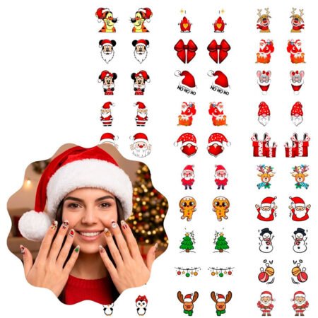Kit 60 Películas Adesivas de Unha Natalinas 3D Nail Art Decoração de Natal